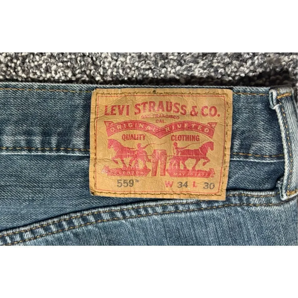 Levis 559 Jeans Mens 34 Dark Wash Denim Relaxed Straight 34X30